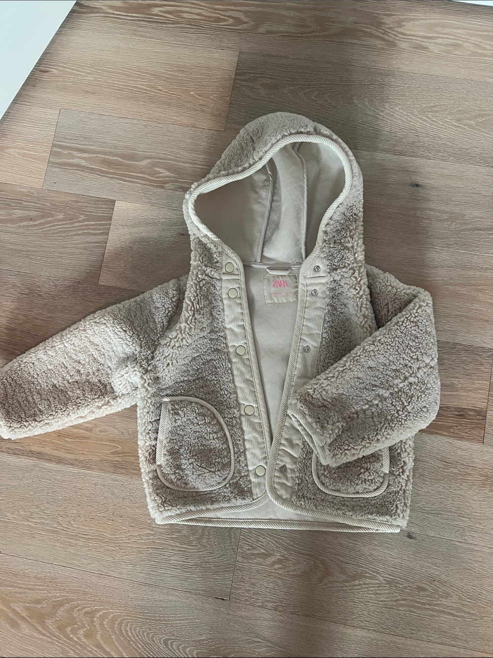 Zara Kids Beige Sherpa Hooded Puffer Jacket